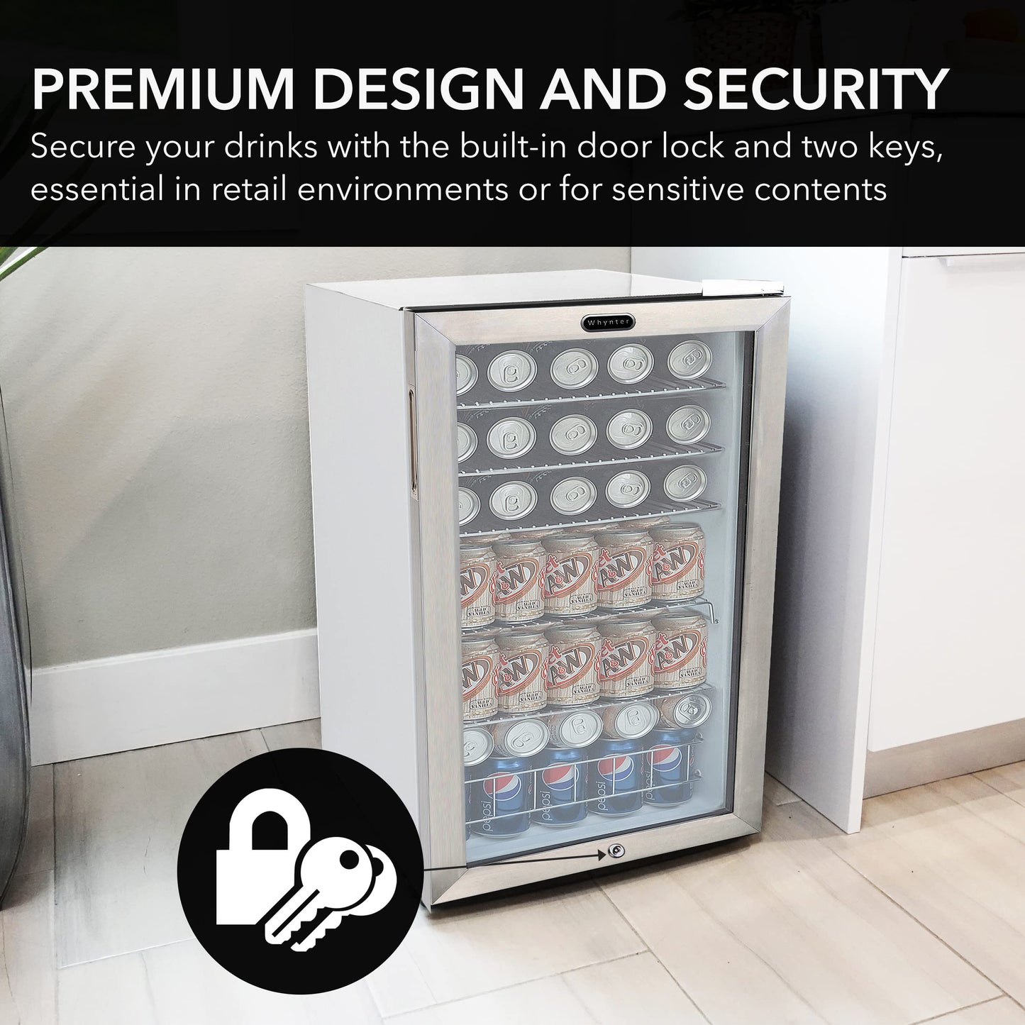 Whynter 127 Can Beverage Refrigerator with Glass Door